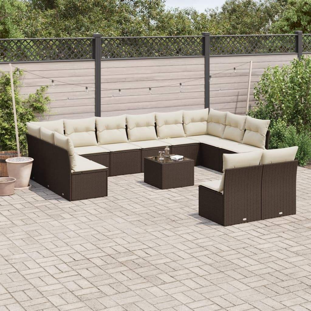 Set Divani da Giardino 13 pz con Cuscini Marrone in Polyrattan - homemem39