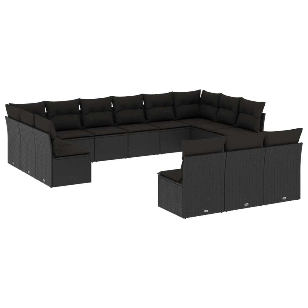 Set Divani da Giardino 13pz con Cuscini Nero in Polyrattan | homemem39