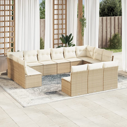 Set Divano da Giardino 13 pz con Cuscini Beige in Polyrattan | homemem39