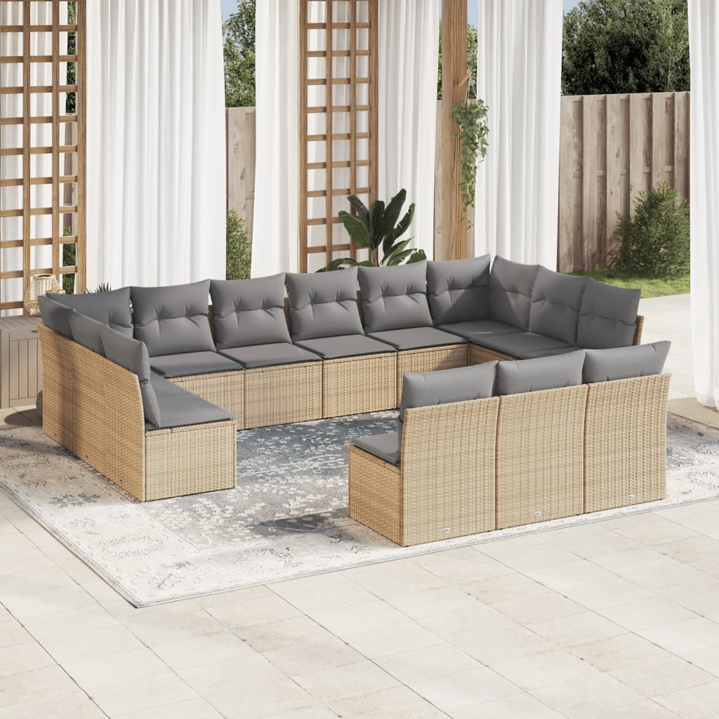 Set Divano da Giardino 13 pz con Cuscini Beige in Polyrattan | homemem39
