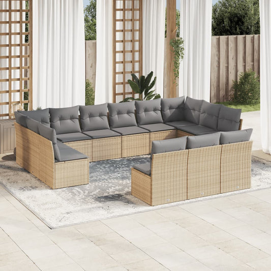 Set Divano da Giardino 13 pz con Cuscini Beige in Polyrattan | homemem39