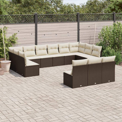 Set Divani da Giardino 13 pz con Cuscini Marrone in Polyrattan - homemem39