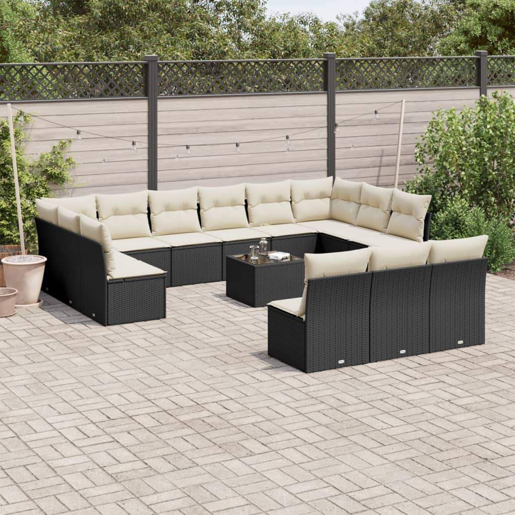 Set Divani da Giardino 14pz con Cuscini in Polyrattan Nero - homemem39