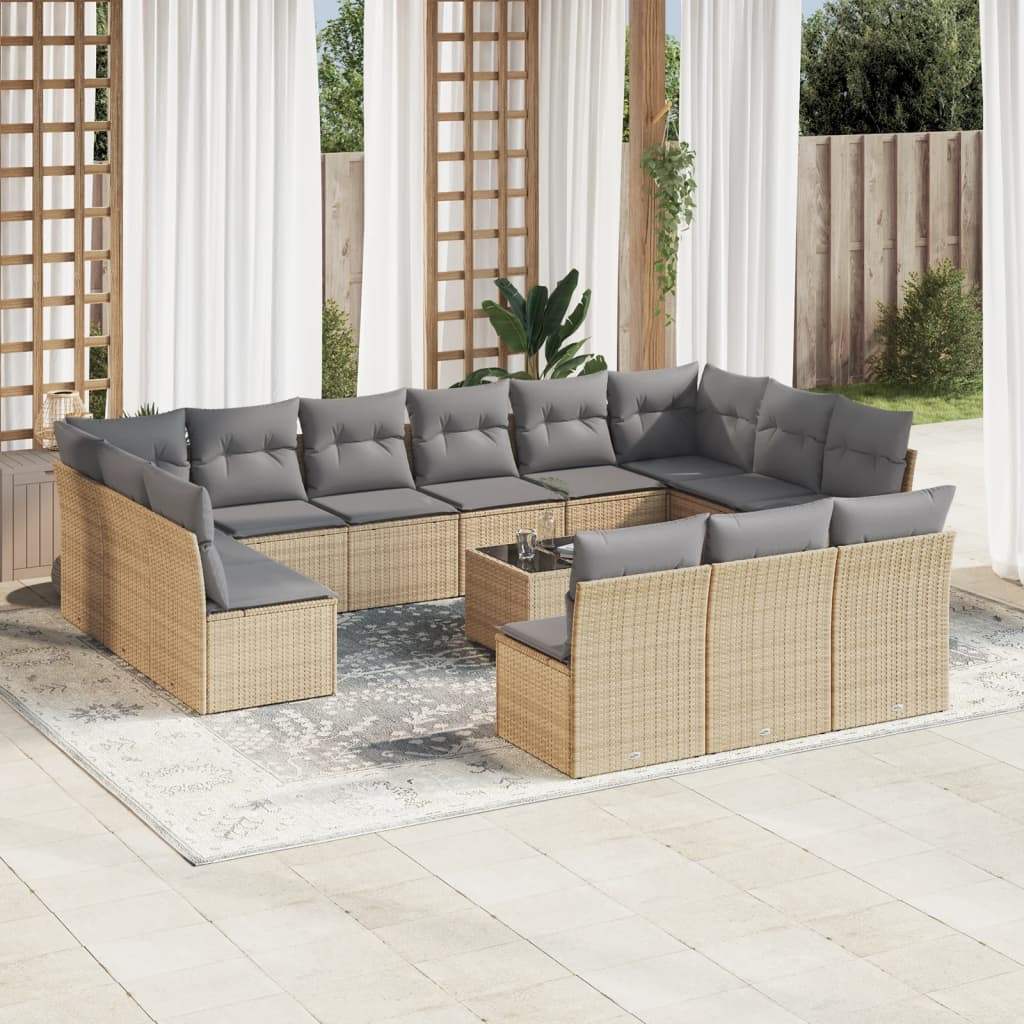 Set Divani da Giardino 14pz con Cuscini in Polyrattan Beige - homemem39