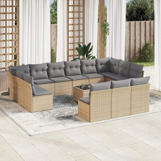 Set Divani da Giardino 14pz con Cuscini in Polyrattan Beige - homemem39