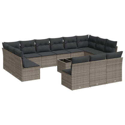 Set Divani da Giardino 14pz con Cuscini in Polyrattan Grigio - homemem39