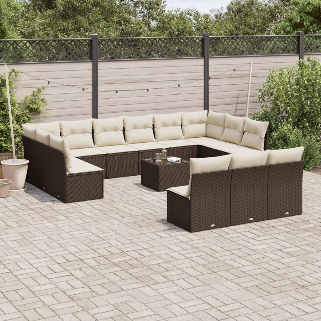 Set Divani da Giardino 14pz con Cuscini in Polyrattan Marrone - homemem39