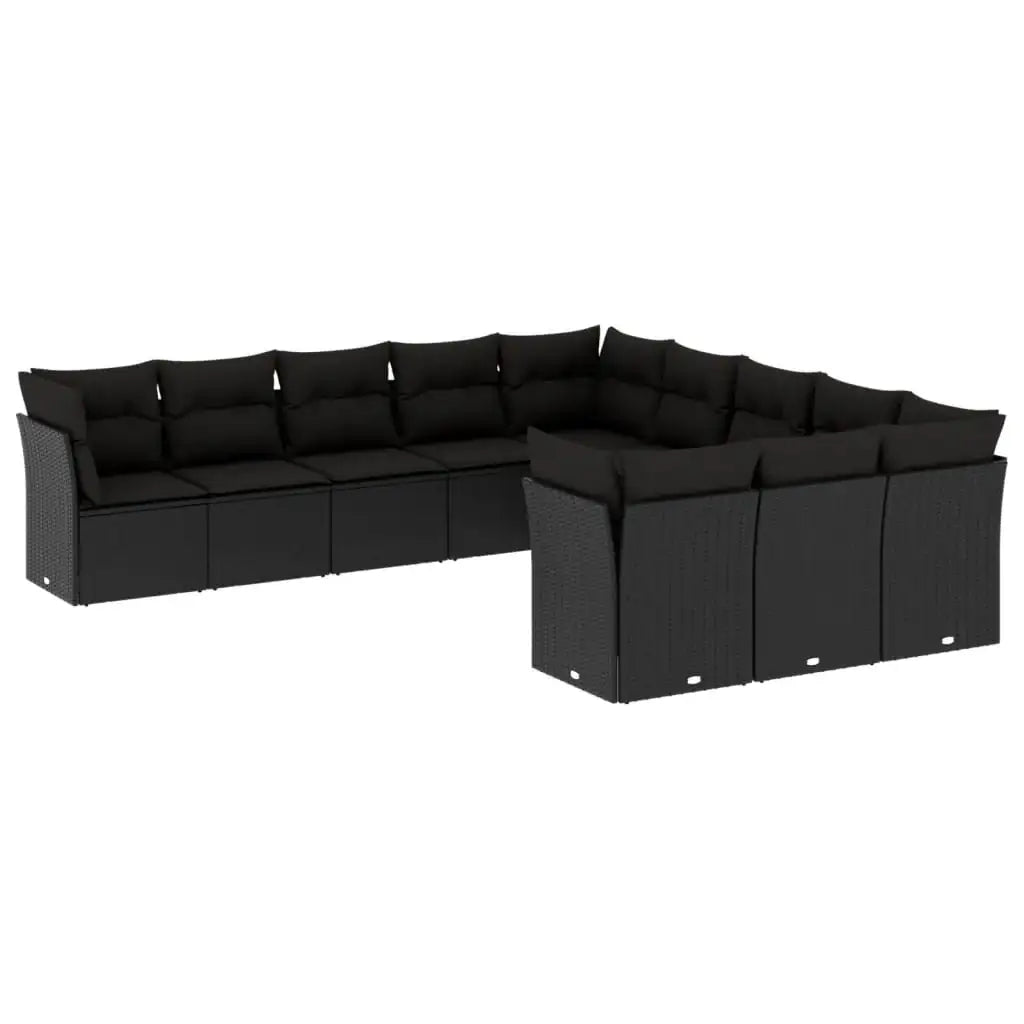 Set Divani da Giardino 11 pz con Cuscini in Polyrattan Nero - homemem39
