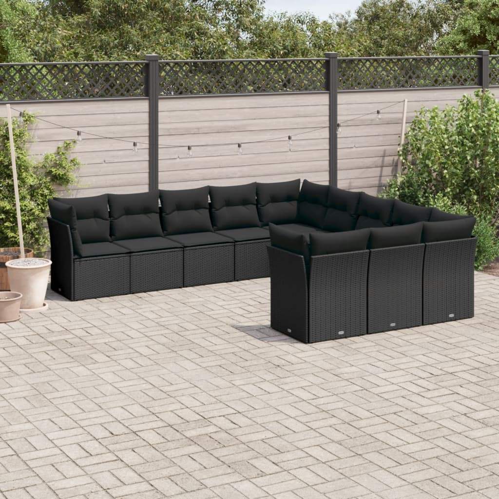 Set Divani da Giardino 11 pz con Cuscini in Polyrattan Nero - homemem39