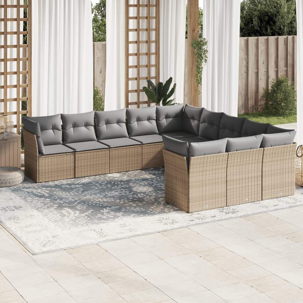 Set Divani da Giardino 11 pz con Cuscini Beige in Polyrattan - homemem39