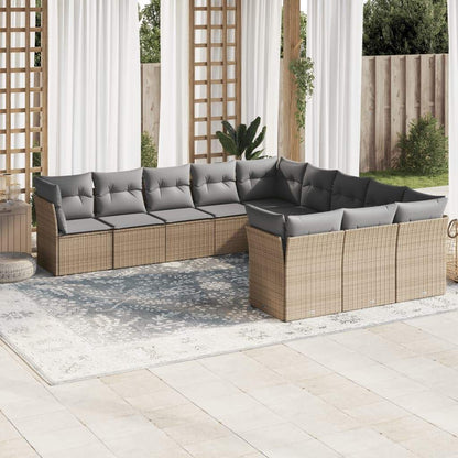Set Divani da Giardino 11 pz con Cuscini Beige in Polyrattan - homemem39