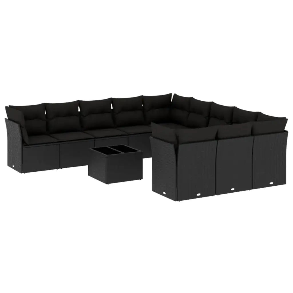 Set Divani da Giardino 12 pz con Cuscini Nero in Polyrattan - homemem39