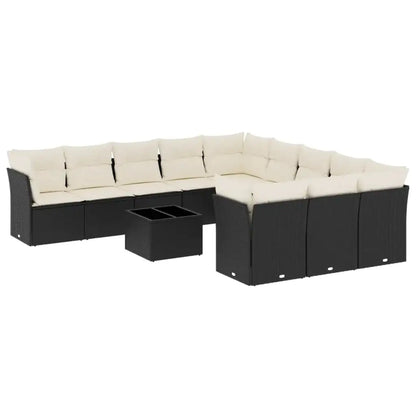 Set Divani da Giardino 12 pz con Cuscini Nero in Polyrattan - homemem39
