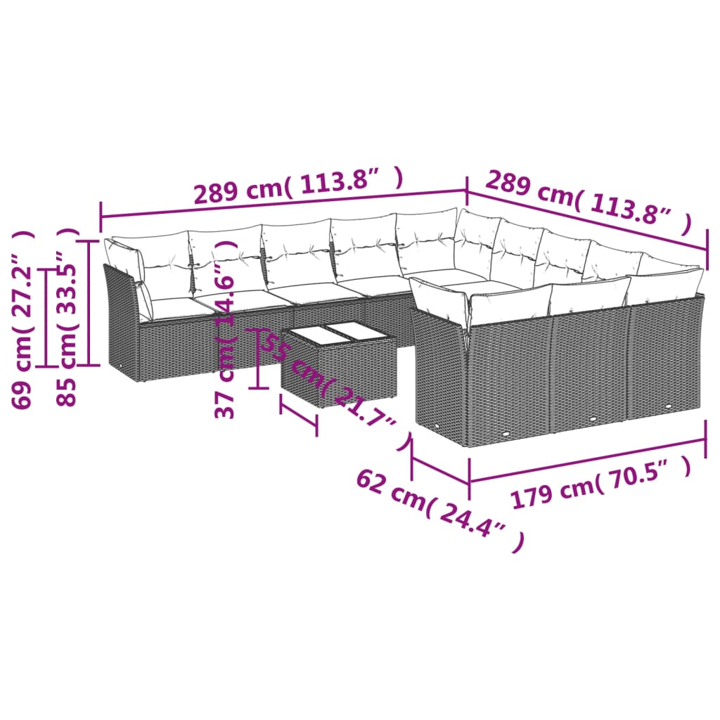 Set Divani da Giardino 12 pz con Cuscini Beige in Polyrattan | homemem39