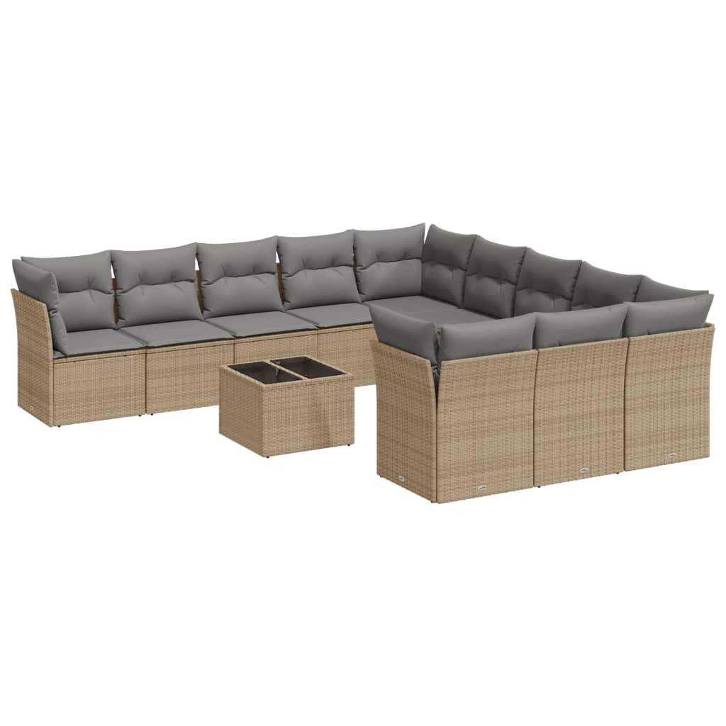 Set Divani da Giardino 12 pz con Cuscini Beige in Polyrattan - homemem39