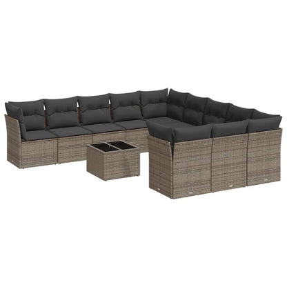 Set Divani da Giardino 12 pz con Cuscini Grigio in Polyrattan