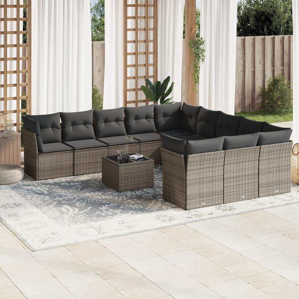 Set Divani da Giardino 12 pz con Cuscini Grigio in Polyrattan - homemem39