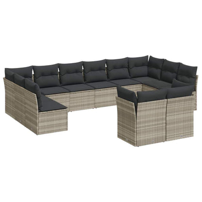 Set Divano Giardino 12 pz con Cuscini Grigio Chiaro Polyrattan - homemem39