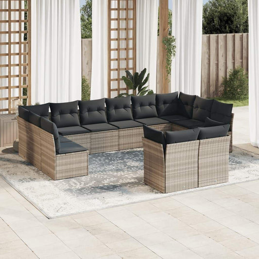 Set Divano Giardino 12 pz con Cuscini Grigio Chiaro Polyrattan - homemem39