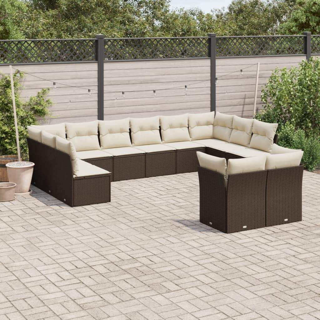 Set Divani da Giardino 12 pz con Cuscini Marrone in Polyrattan - homemem39