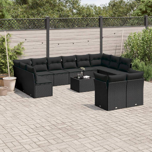Set Divani da Giardino 13pz con Cuscini Nero in Polyrattan - homemem39