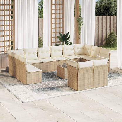 Set Divano da Giardino 13 pz con Cuscini Beige in Polyrattan - homemem39
