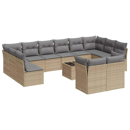 Set Divano da Giardino 13 pz con Cuscini Beige in Polyrattan - homemem39
