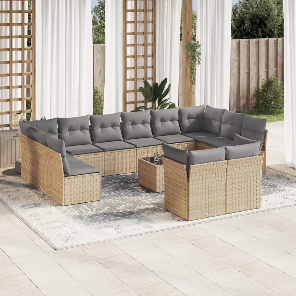 Set Divano da Giardino 13 pz con Cuscini Beige in Polyrattan - homemem39