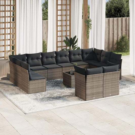 Set Divani da Giardino 13 pz con Cuscini Grigio in Polyrattan - homemem39