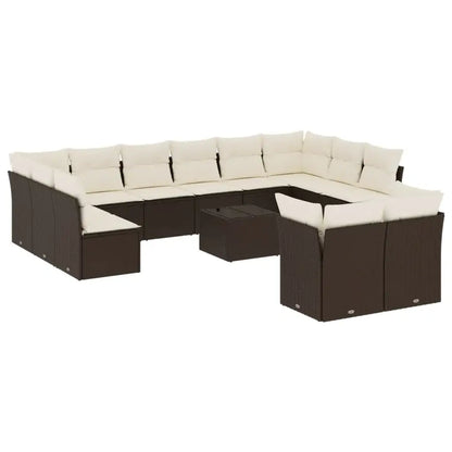 Set Divani da Giardino 13 pz con Cuscini Marrone in Polyrattan - homemem39