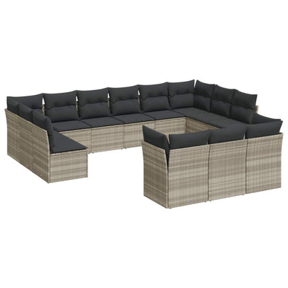 Set Divani Giardino 13 pz con Cuscini Grigio Chiaro Polyrattan - homemem39