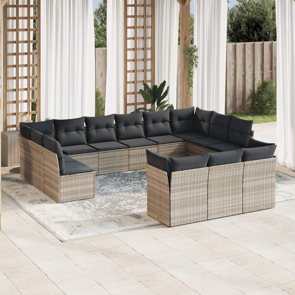 Set Divani Giardino 13 pz con Cuscini Grigio Chiaro Polyrattan - homemem39