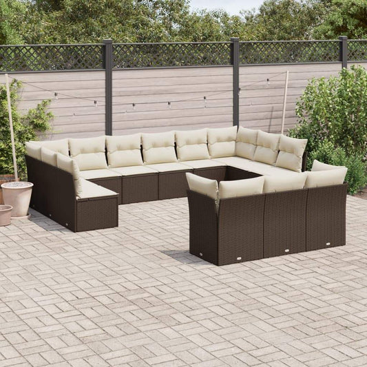 Set Divani da Giardino 13 pz con Cuscini Marrone in Polyrattan - homemem39