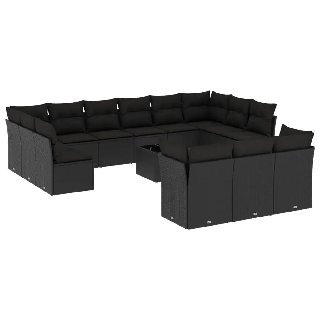 Set Divani da Giardino 14pz con Cuscini in Polyrattan Nero - homemem39