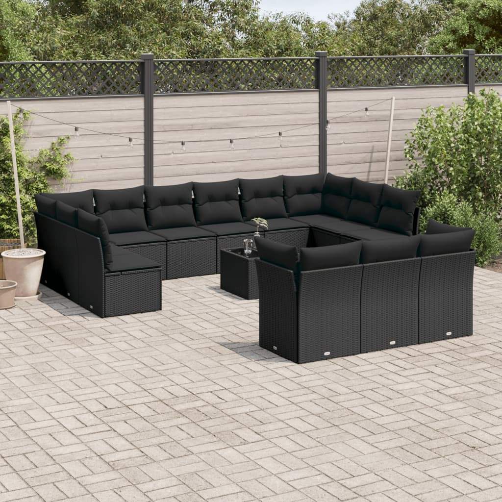 Set Divani da Giardino 14pz con Cuscini in Polyrattan Nero - homemem39