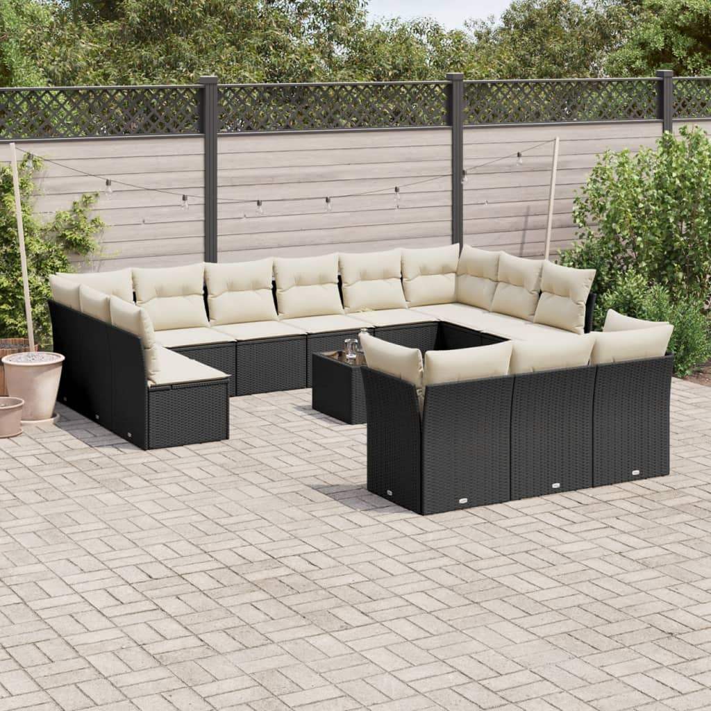 Set Divani da Giardino 14pz con Cuscini in Polyrattan Nero - homemem39