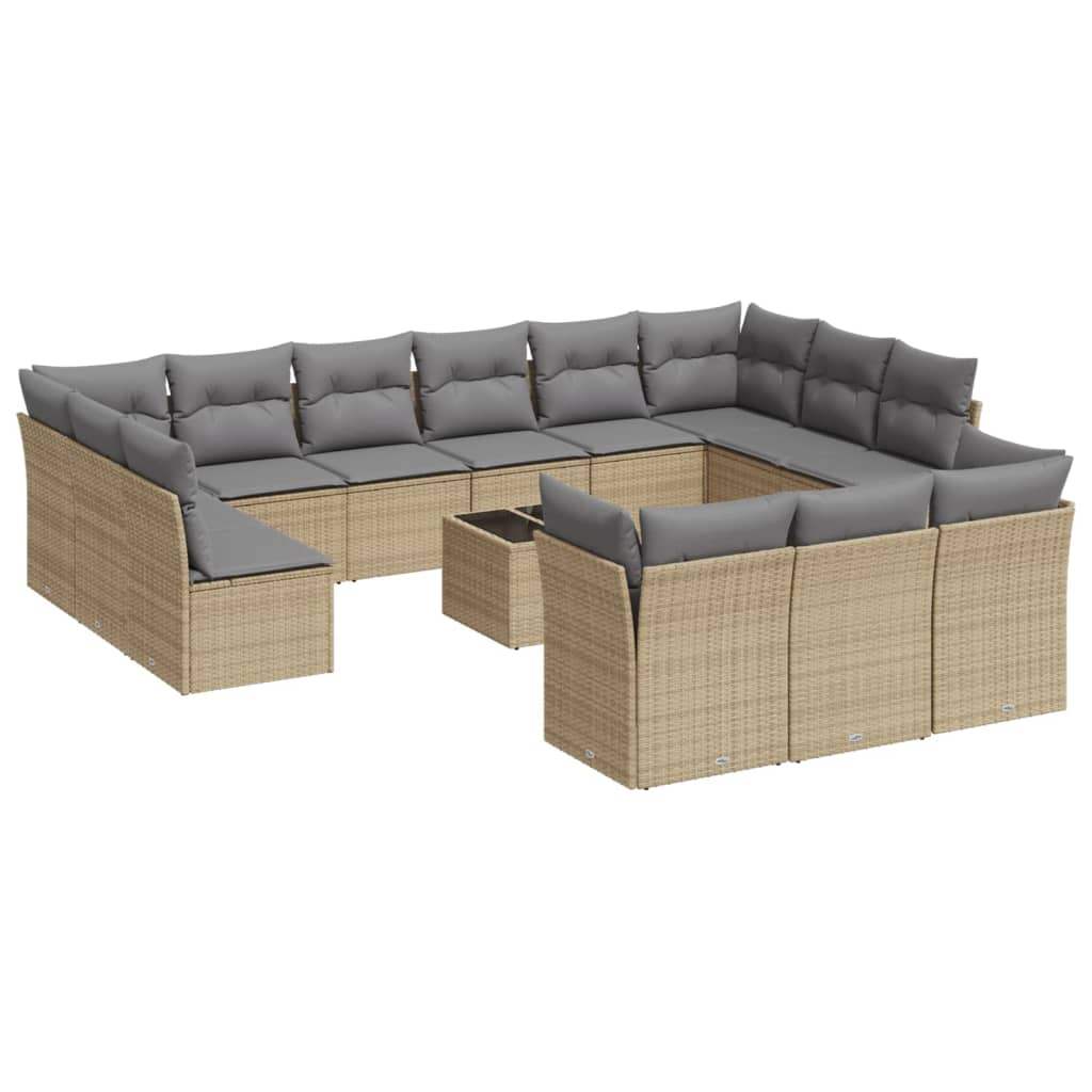 Set Divani da Giardino 14pz con Cuscini in Polyrattan Beige - homemem39