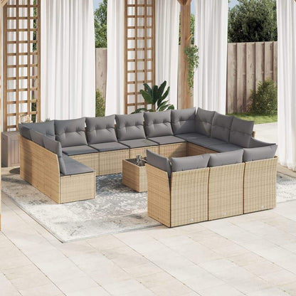 Set Divani da Giardino 14pz con Cuscini in Polyrattan Beige - homemem39