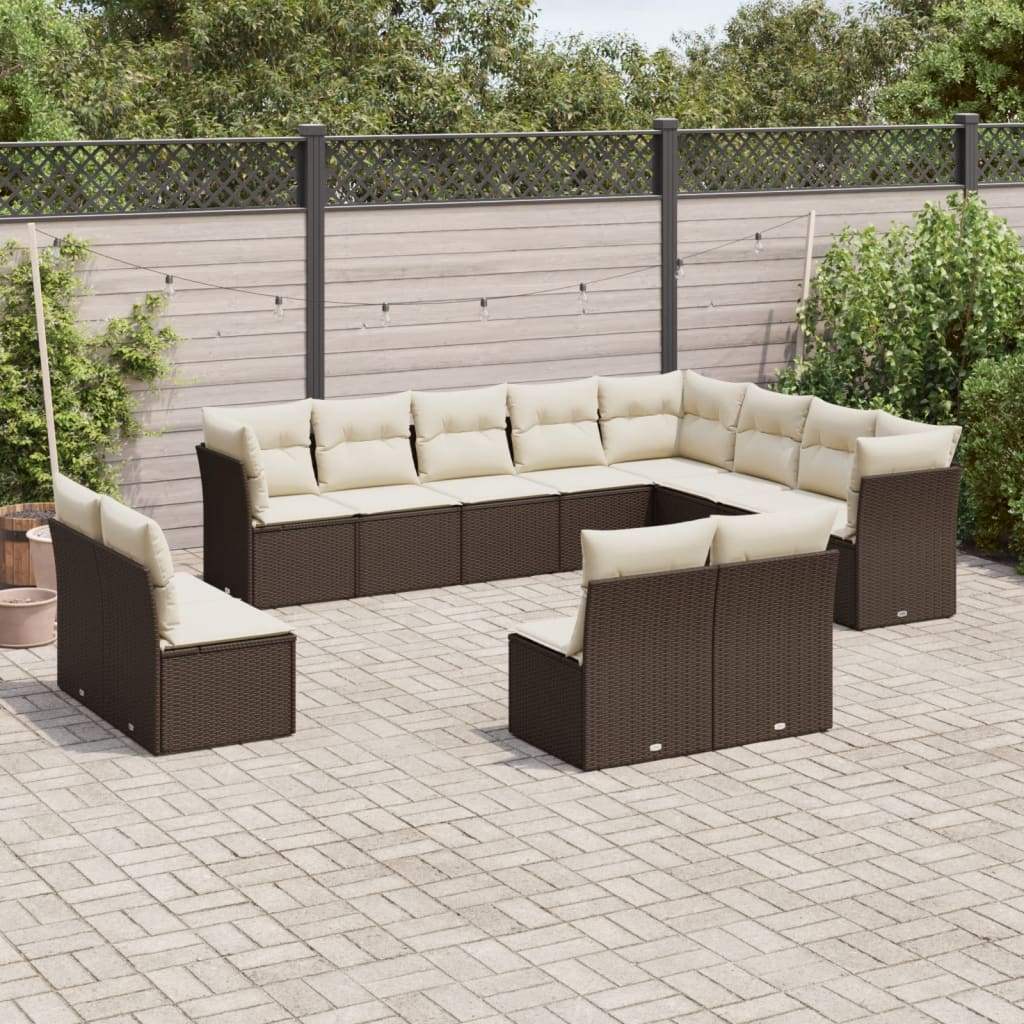Set Divani da Giardino 12 pz con Cuscini Marrone in Polyrattan - homemem39