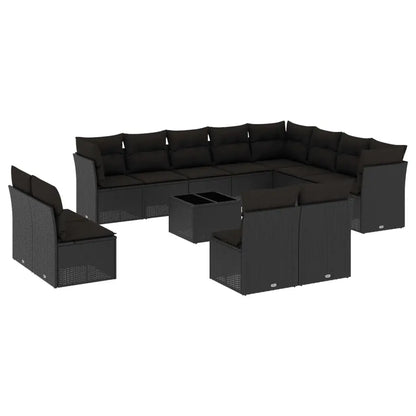 Set Divani da Giardino 13pz con Cuscini Nero in Polyrattan - homemem39