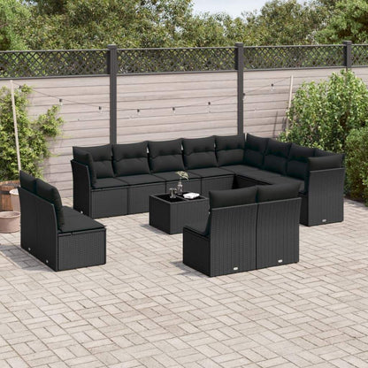 Set Divani da Giardino 13pz con Cuscini Nero in Polyrattan - homemem39