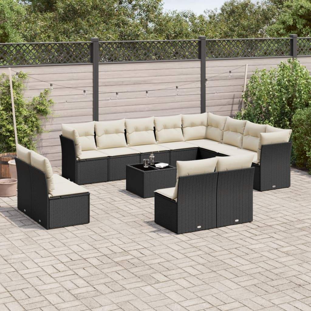 Set Divani da Giardino 13pz con Cuscini Nero in Polyrattan - homemem39