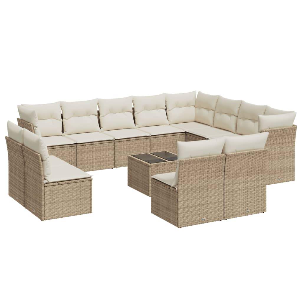 Set Divano da Giardino 13 pz con Cuscini Beige in Polyrattan - homemem39