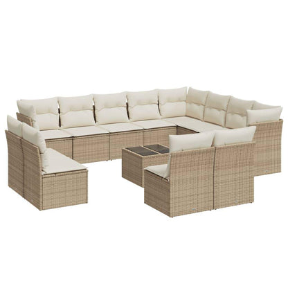 Set Divano da Giardino 13 pz con Cuscini Beige in Polyrattan - homemem39