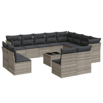 Set Divani Giardino 13 pz con Cuscini Grigio Chiaro Polyrattan - homemem39