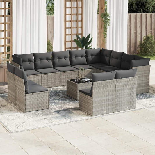 Set Divani Giardino 13 pz con Cuscini Grigio Chiaro Polyrattan - homemem39