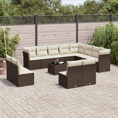 Set Divani da Giardino 13 pz con Cuscini Marrone in Polyrattan - homemem39
