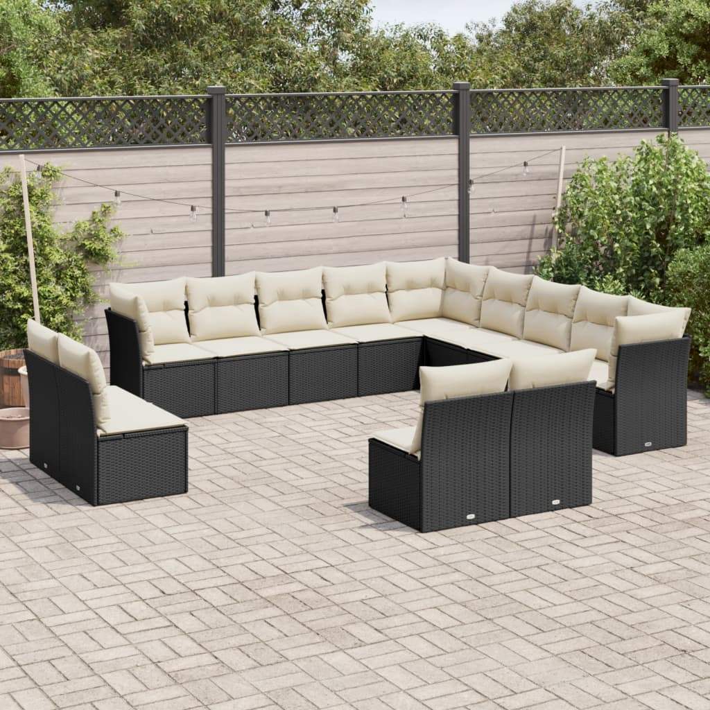 Set Divani da Giardino 13pz con Cuscini Nero in Polyrattan - homemem39