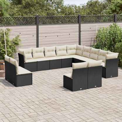 Set Divani da Giardino 13pz con Cuscini Nero in Polyrattan - homemem39
