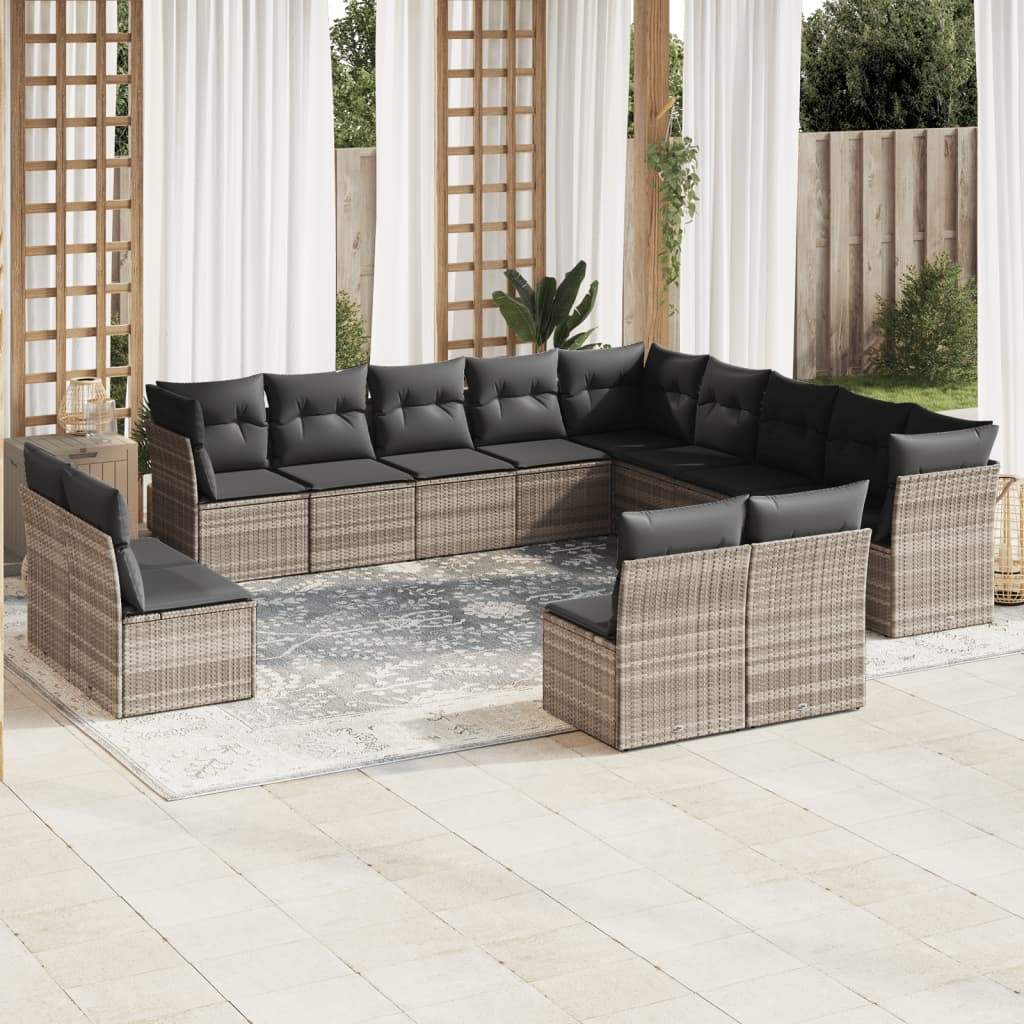Set Divani Giardino 13 pz con Cuscini Grigio Chiaro Polyrattan - homemem39